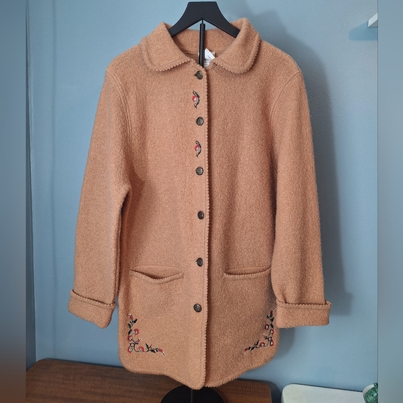 Vintage 100% Wool City Scapes Embroided Button Up Jacket Tan Women Medium Boho - Picture 1 of 16